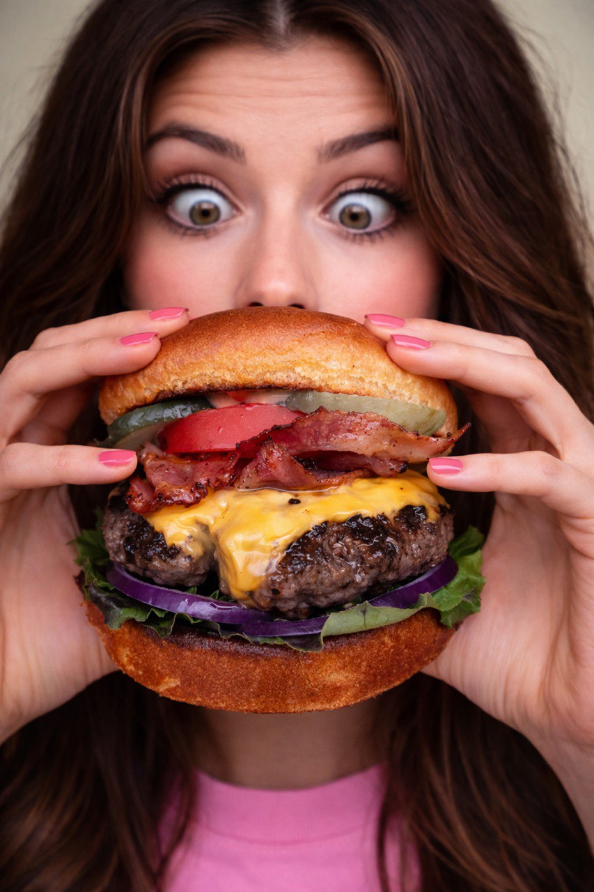 Happy customer with burger