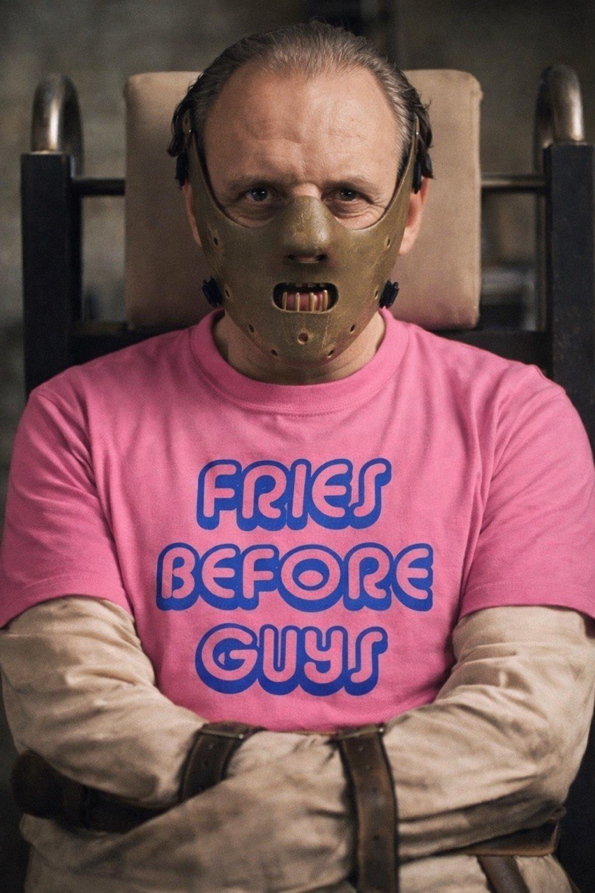 Hannibal Lecter wearing FRIES BEFORE GUYS